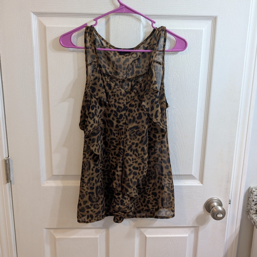 Mine Leopard Print Sheer Sleeveless Tank - Size M